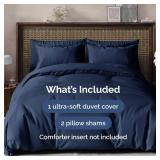 Duvet Cover Queen Size - Extra Soft Queen Size Duvet Cover - Lightweight & Breathable - Easy Care & Fade Free with Zipper Closures & Ties - 90" x 90" Inches - (Navy Blue) Comforter Not Included - Reta