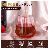 Lueumxc 40 Pack Plastic Ribbed Wine Glasses, 14Oz Origami Disposable Wine Glasses Unbreakable Clear Plastic Cocktail Glasses Recyclable Shatterproof Reusable Wine Cups (14oz-pink-40pack) - Retail: $27