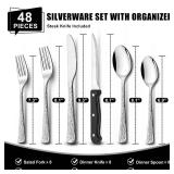 49-Piece Silverware Set with Organizer, Food-Grade Stainless Steel Flatware for 8, Cutlery Utensil Sets with Steak Knives, Rust-proof, Mirror Polished, Dishwasher Safe, Silver Tree Pattern - Retail: $