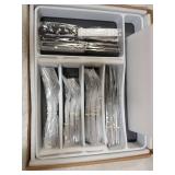 49-Piece Silverware Set with Organizer, Food-Grade Stainless Steel Flatware for 8, Cutlery Utensil Sets with Steak Knives, Rust-proof, Mirror Polished, Dishwasher Safe, Silver Tree Pattern - Retail: $