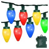HGJ C7 60 LED Battery Operated Christmas Lights,Battery Powered Multicolor Waterproof Bulbs,21.3 FT 8 Modes with Auto On/Off Time for Xmas Tree Garden Patio Indoor Outdoor Christmas Decorations - Reta