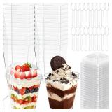 5oz Plastic Dessert Cups with Lids and Spoons, Clear Small Yogurt Parfait Cups with Lids, Mini Dessert Shooter Cups with Spoons, Square Appetizer Cups for Party Fruit Pudding Trifle Ice Cream 20 Pack 