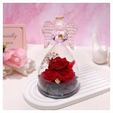 Miofula Preserved Flower Angel Rose Gifts for Women, Angel Figurines with Three Real Rose Gifts for Her Mom Grandma, Flowers Gift for Christmas Mothers Day Valentines Birthday Gift for Women, Red - Re