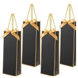 Engrowtic 24 Pcs Black Wine Gift Bag Bulk with Gold Ribbon Bow 5.8 x 3.3 x 13 Reusable Champagne Foil Print Elegant Wine Bag Thank You Wrap for Valentine Wedding Baby Shower Birthday Holiday Party - R