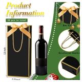 Engrowtic 24 Pcs Black Wine Gift Bag Bulk with Gold Ribbon Bow 5.8 x 3.3 x 13 Reusable Champagne Foil Print Elegant Wine Bag Thank You Wrap for Valentine Wedding Baby Shower Birthday Holiday Party - R