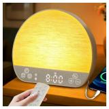 JONRRYIN Tap Snooze Sunrise Alarm Clock, Wake Up Light Alarm Clock with Remote Control, Bluetooth Speaker & USB Charging, 37 Sounds White Noise Machine, 15 Colors Dimmable Night Light for Adults Kids 