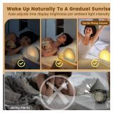 JONRRYIN Tap Snooze Sunrise Alarm Clock, Wake Up Light Alarm Clock with Remote Control, Bluetooth Speaker & USB Charging, 37 Sounds White Noise Machine, 15 Colors Dimmable Night Light for Adults Kids 