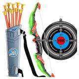 TEMI Kids Bow and Arrow Set - LED Light Up Archery Toy Set with 10 Suction Cup Arrows, Target & Quiver, Indoor and Outdoor Toys for Children Boys Girls - Retail: $20
