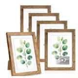 5x7 Picture Frame Wood, Wood Picture Frames 5x7 Wooden Picture Frames with Real Glass, Rustic 5 x 7 Photo Frame for Wall or Tabletop, Display Picture 4x6 with Mat or 5x 7 Without Mat (5 Brown) - Retai