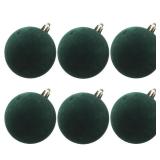 Senjie 4inch Velvet Ornaments Balls Sets for Christmas Tree 6pcs Flocked Christmas Balls Assortment for Xmas Tree Holiday Decor Deep Green