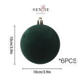 Senjie 4inch Velvet Ornaments Balls Sets for Christmas Tree 6pcs Flocked Christmas Balls Assortment for Xmas Tree Holiday Decor Deep Green
