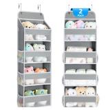 Yecaye 2 Pack 4 Tier Over the Door Organizer, 35.2lbs Load Toy Stuffed Animal Storage, Swing-proof Hanging Bathroom Organizers and Storage for Nursery Baby Essential Stuff Dorm Room Essentials, Grey