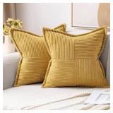 MIULEE Decorative Throw Pillow Covers for Couch Bed Livingroom 16x16 Inch Set of 2 Gold Boho Accent Throw Pllows Broadside Striped Patchwork Soft Corduroy Summer Pillowcases - Retail: $22