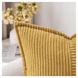 MIULEE Decorative Throw Pillow Covers for Couch Bed Livingroom 16x16 Inch Set of 2 Gold Boho Accent Throw Pllows Broadside Striped Patchwork Soft Corduroy Summer Pillowcases - Retail: $22