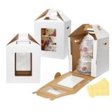 Wowxyz 3 Pack Tall Cake Boxes for Tier Cakes 12x12x14 Inch Disposable Layer Tall Baking Carrier with Window Large Tierd Bakery Take Out Transport Containers with Handle for Wedding, Birthday, Party - 