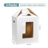 Wowxyz 3 Pack Tall Cake Boxes for Tier Cakes 12x12x14 Inch Disposable Layer Tall Baking Carrier with Window Large Tierd Bakery Take Out Transport Containers with Handle for Wedding, Birthday, Party - 