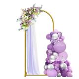 6 ft Arch Backdrop Stand, Wedding Arch Frame, Stable Metal Background Stand with Square Base Ground Nails, for Birthday Party Baby Shower Garland Decoration, Gold - Retail: $28