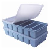 1/2 Cup Silicone Freezer Tray With Lid - Silicone Freezer Molds 2-Pack For meal prep & freezing of various sauces and other dishes, makes 12 perfect 1/2 cup portions cubes (Blue 2 Pack) - Retail: $23