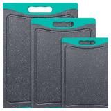 Extra Large Cutting Boards, Plastic Cutting Boards for Kitchen (Set of 3) Cutting Board Set Dishwasher Chopping Board with Juice Grooves Easy-Grip Handles, Turquoise, Empune - Retail: $27