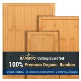 Hiware 3-piece Bamboo Cutting Boards for Kitchen, Heavy Duty Bamboo Cutting Board with Juice Groove, Wood Cutting Board Set for Meat, Vegetables - Retail: $20