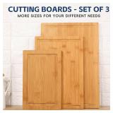 Hiware 3-piece Bamboo Cutting Boards for Kitchen, Heavy Duty Bamboo Cutting Board with Juice Groove, Wood Cutting Board Set for Meat, Vegetables - Retail: $20