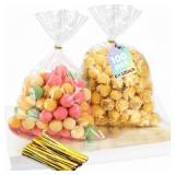 Bonison 100 Pcs Cellophane Treat Bags - 6x10 Inch Clear Cookie Flat Bags Plastic Candy Goodie Bag With Twist Ties, No Gusset for Cookies, Candy, Snacks, Party Favors - Retail: $5
