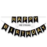 Happy Birthday Banner,Pre-Strung Black and Gold Party Decorations 16ft Pre-Strung Hanging Sign for Kids, Girls, Boys, Women No DIY, Backdrop Supplies - Retail: $6
