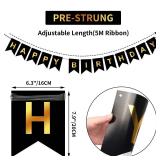 Happy Birthday Banner,Pre-Strung Black and Gold Party Decorations 16ft Pre-Strung Hanging Sign for Kids, Girls, Boys, Women No DIY, Backdrop Supplies - Retail: $6