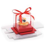 EUSOAR Disposable Clear Cupcake Holder, 12pcs 3.5 Inch Plastic Red Individual Cupcake Carrier with Ribbon, Single Transparent Display Clear Cupcake Wrappers for Wedding Birthday Favor Party - Retail: 