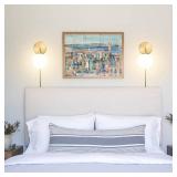 Gold Plug in Wall Sconce Set of 2, Wall Light Fixture with Plug in Cord On/Off Switch, Mid Century Art Deco Wall Lighting Fixture with Milky White Globe Glass Lampshade for Bedroom Living Room Hallway