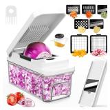 Vegetable Chopper: 10 in 1 Food Chopper - Onion Vegetable Slicer Cutter Dicer, Veggie Cutter with Container, 7 Blades, Kitchen Gadgets for Carrot Salad Garlic Potato Slicer - Retail: $56