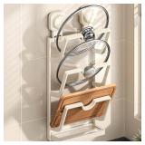 White Pot Lid Organizer, 3-Tier Pots and Pans Lid Organizer for Cabinet Door/Wall, Suction cup Wall/Door Mounted Rustproof Pot Lid Holder for Kitchen Organizers