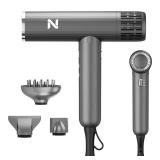 Natrial Ionic Professional Hair Dryer with Diffuser for Curly Hair,1600W&110000RPM High Speed Blow Dryer for Women,Fast Drying,Lock Function,Low Noise,Lightweight for Home Travel Salon,Gray - Retail: 