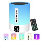 Alarm Clock Bluetooth Speaker, Night Light White Noise Machine Touch Bedside Lamp with Alarm Clock for Kids Multi-Color Changing Night Light Xmas Gifts for Teenage Girls Boys Women Teen Girl Gifts - R