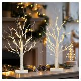 PABIPABI Lighted Birch Tree, 2 Pack Christmas Tree with 24 LED, Tabletop Centerpiece Artificial Tree Lights Battery Powered Timer for Home Office Bedroom Wedding - Retail: $19