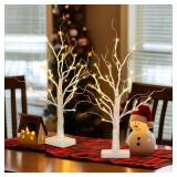 PABIPABI Lighted Birch Tree, 2 Pack Christmas Tree with 24 LED, Tabletop Centerpiece Artificial Tree Lights Battery Powered Timer for Home Office Bedroom Wedding - Retail: $19