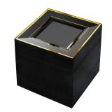bUCLA 100PCS Black Square Plastic Plates with Gold Rim - 6 inch Disposable Dessert/Appetizer/Small Cake Plates for Party, Graduation & New Year - Retail: $28