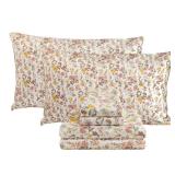 Viviland Floral Queen Sheet Set - 4 Piece Vintage Pink & Yellow Flower Patterned Bed Sheets - Soft, Breathable Microfiber Sheets with Deep Pocket, Non-Slip Fitted Sheets & Pillowcases - Retail: $24