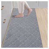 COSY HOMEER-Kitchen-Rugs-Non-Slip-Washable 24"x60" Absorbent Kitchen Runner Rug Polyester Kitchen Mats for Floor Soft Standing Floor Mats for Sink Mat,Hallway,Laundry,Grey - Retail: $41