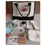 Leinuosen 12 Pcs Photography Gift Set for Women Trapezoid Grocery Canvas Tote Bag with Handle Makeup Bag Mug Scented Candle Novelty Socks for Photographer Appreciation Birthday Party Favors - Retail: 