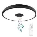 ASALL Black Waterproof LED Flush Mount Ceiling Light Fixture,with Bluetooth Speaker,11 Inch,18 watt,Dimmable Music Lamp,RGB Color Changing Light with Remote Control,for Bathroom,Shower,Bedroom - Retai
