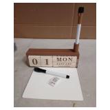 SELEAD Wooden Block Desk Calendar with Dry Erase White Board - Daily Desktop Perpetual Calendar Words Sign Quotes for Home Office Classroom Decor, Teachers Students - Brown - Retail: $20