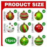 16 Pcs Christmas Balls Tree Ornaments Decoration Indoor Red Green Glittering Hanging Bulbs Pendants for Xmas Party Birthday Holiday Wedding Home Decor 2.4 Inch - Retail: $16