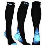Physix Gear Compression Socks for Men & Women 20-30 mmhg Graduated Athletic for Running Nurses Shin Splints Flight Travel & Maternity Pregnancy - Boost Stamina Circulation & Recovery BLU XXL (1 Pair) 