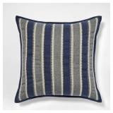 20\"X20\" Vertical Stripe Pillow Navy Green and Cream -Threshold designed with Studio McGee