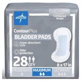 Medline ContourPlus Bladder Control Pads, Maximum Absorbency, 6.5 x 13.5 Inches, Bag of 28