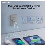 ELEGRP USB Outlets Receptacles, 3-Port Wall Outlet, 30W 6.0A Electrical Outlet, 20 Amp Tamper-Resistant Outlet with Type C Ports, UL Listed, Wall Plate Included, 1 Pack, Matte Gray