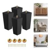 Yes4All 6-Inch Square Black Solid Wood Furniture Legs Set of 4, Heavy Duty 800 lbs Capacity, Adjustable Levelers, Replacement Furniture Legs for Couch, Sofa, Dresser, Ottoman, Chair, and Bed