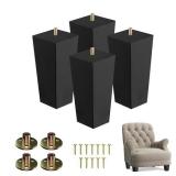 Yes4All 6-Inch Square Black Solid Wood Furniture Legs Set of 4, Heavy Duty 800 lbs Capacity, Adjustable Levelers, Replacement Furniture Legs for Couch, Sofa, Dresser, Ottoman, Chair, and Bed