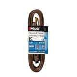 Woods Light Duty Indoor Extension Cord - Durable Vinyl Jacket with Safety Covers for Protected Power - 3 Outlet Cube Tap - 16 Gauge, SPT-2 - Brown - 15 Feet